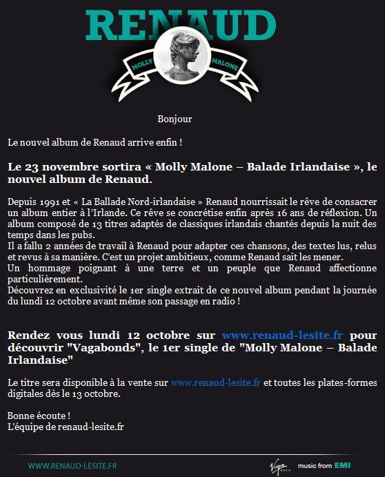 Newsletter Renaud du 9/10/2009