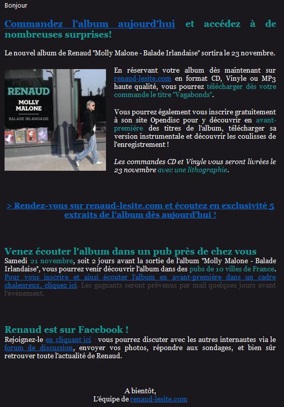 Newsletter Renaud du 6/11/2009