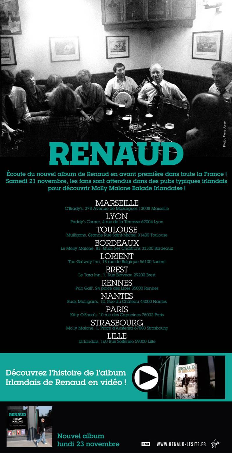 Liste Pubs Irdlandais concern�s par la pr�-�coute Molly Malone le 21 novembre 2009