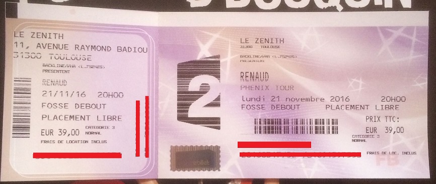 ticket concert ph�nix tour renaud 2016 2017 billet standard France 2 
