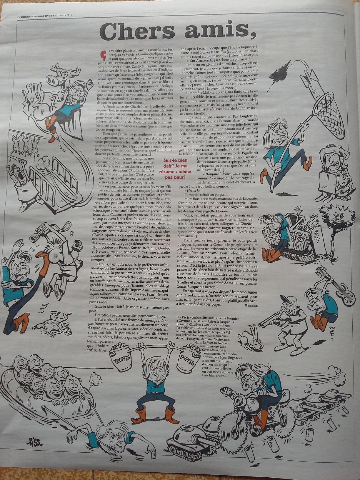 Charlie Hebdo 1232 2 mars 2016 Renaud le retour Chers amis